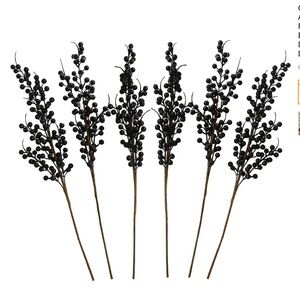 GREENTIME 6pk Artificial Black Berry Stems 25.2" Faux Holly Berries Branches